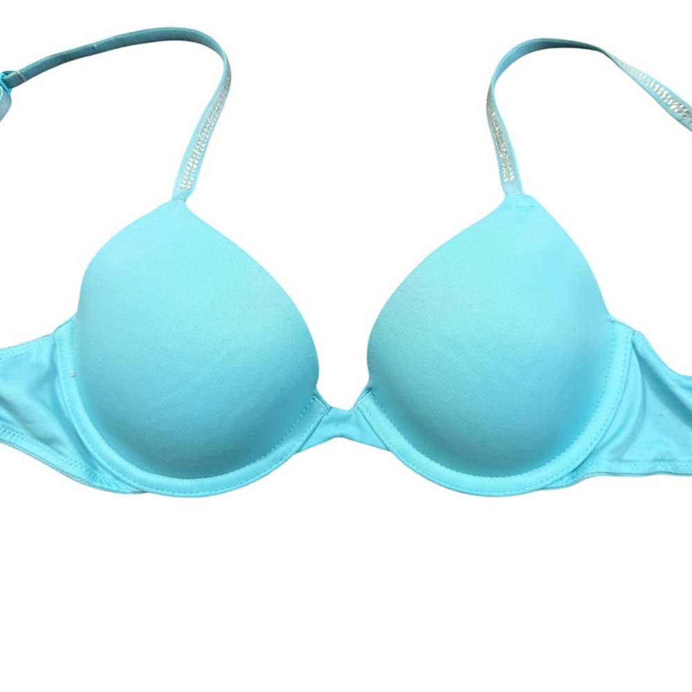 PINK Victoria's Secret Wear Everywhere Bra 32A Blue Underwire Rhinestone